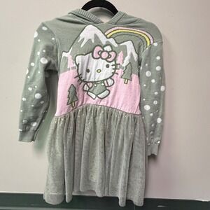 Hello Kitty Sanrio Girls Y2K Kawaii Sage Green Hooded Sweater Knitted Dress Sz M